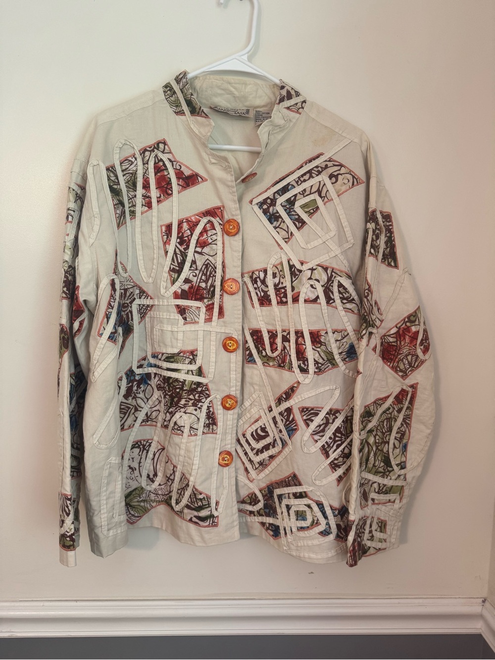 Life Style Women Cream Printed Button-Front Blazer Jacket size 1X